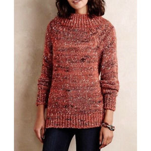 Anthropologie Moth Sweater Marled Knit Mock Funnel Neck Orange Alpaca sz S